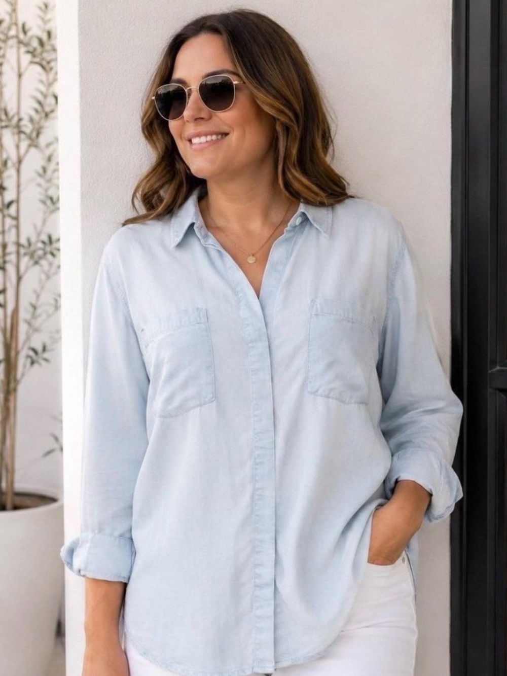Chico's Light Blue Casual Button-Down Shirt size 4 (US 20-22)